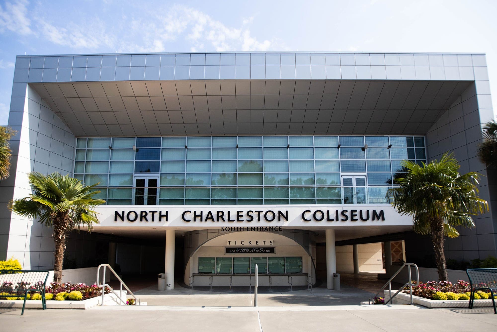 The south entrance of the North Charleston Coliseum in August 2019.