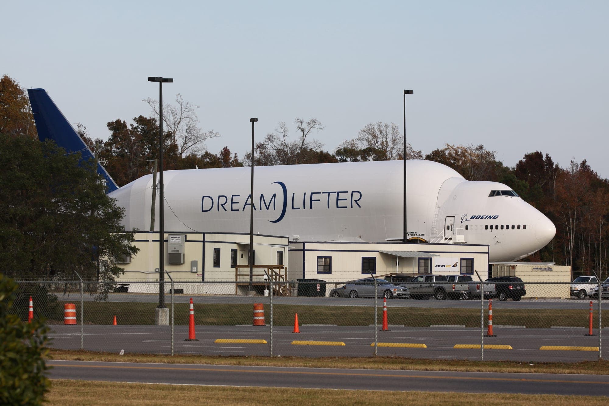 A Boeing 747 Dreamlifter, the modified cargo jet that carries 787 Dreamliner sections, parked in North Charleston, S.C., in November 2010.