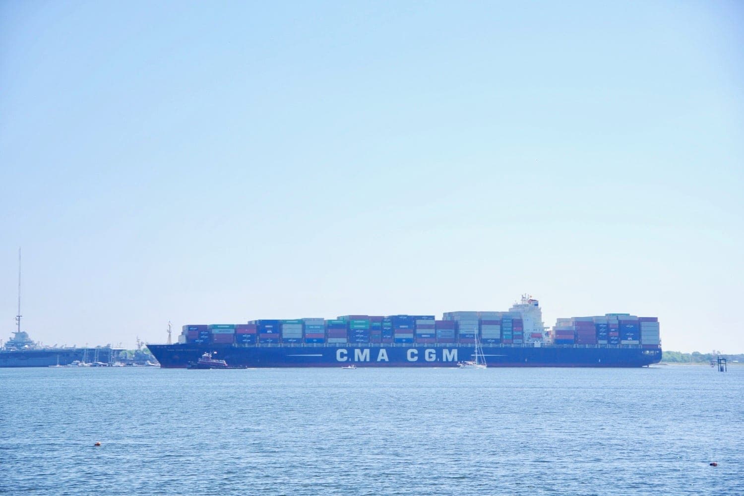 The container ship CMA CGM Nabucco arrives in Charleston Harbor in May 2018.