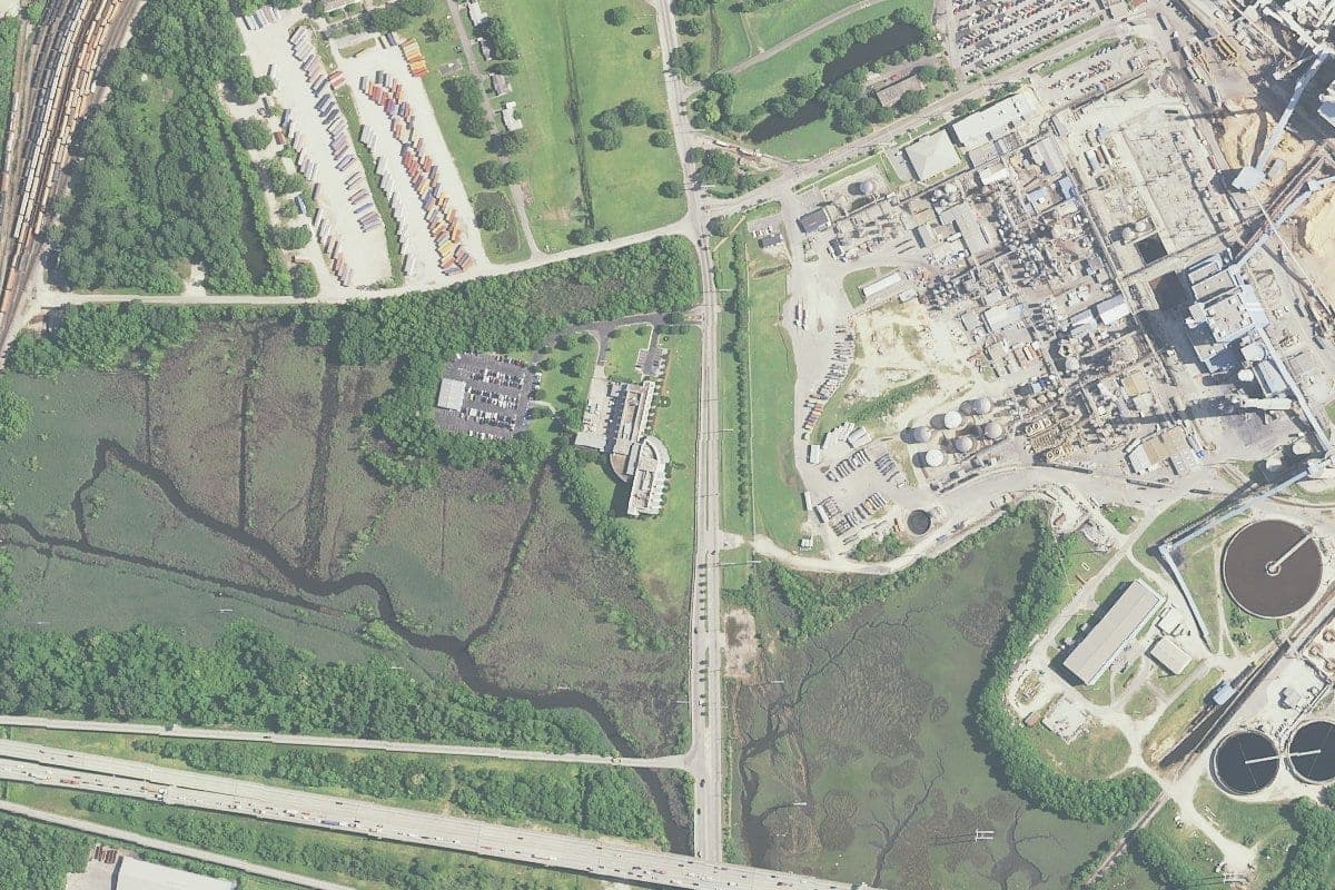 The Virginia Avenue technical center in North Charleston that houses Ingevity's headquarters, center left, with industrial plants across the road at right, in a U.S. Department of Agriculture aerial image from June 2015.