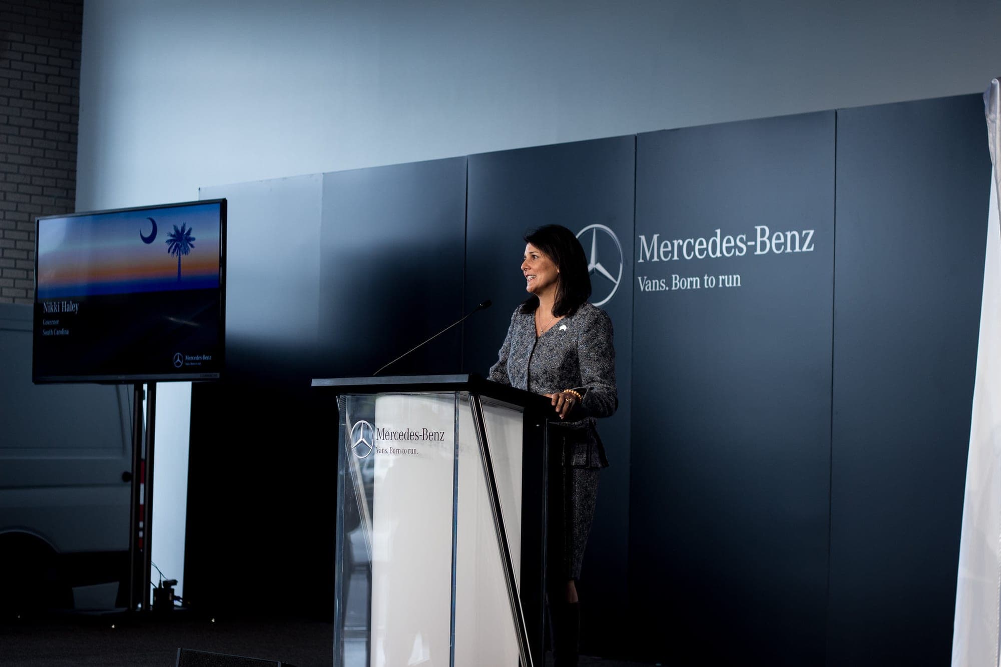 Then-Gov. Nikki Haley speaks at Mercedes-Benz Vans' jobs announcement in North Charleston on March 6, 2015, when the company said it would invest half a billion dollars and create 1,300 jobs to build vans in South Carolina.