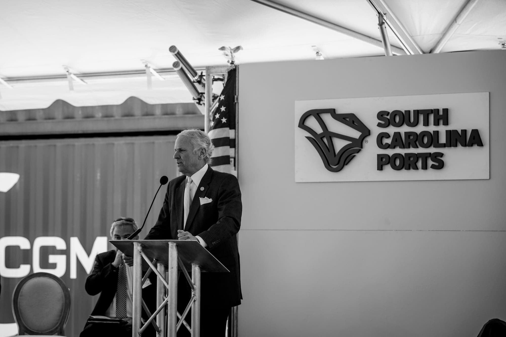 Gov. Henry McMaster speaks at the grand opening of Inland Port Dillon in Dillon, S.C., on April 16, 2018.