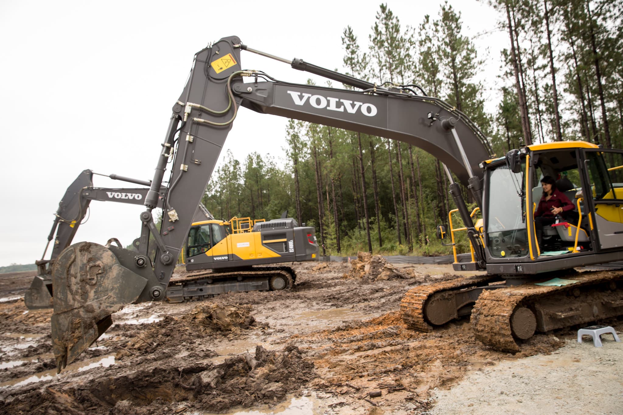 Then-Gov. Nikki Haley sits in the cab of an excavator at the Volvo Cars groundbreaking ceremony in Pringletown, Berkeley County, on Sept. 25, 2015. The plant built its first cars in 2018.